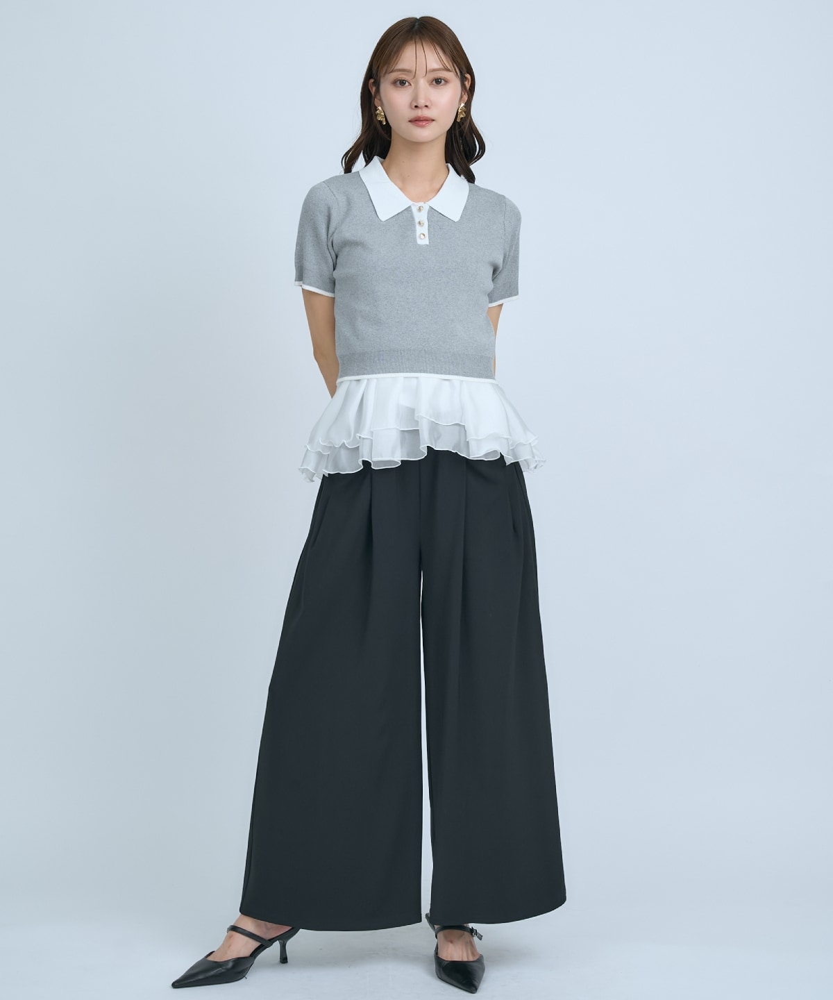 【先行予約受付中】ポロニットプルオーバー×ペプラムキャミソール