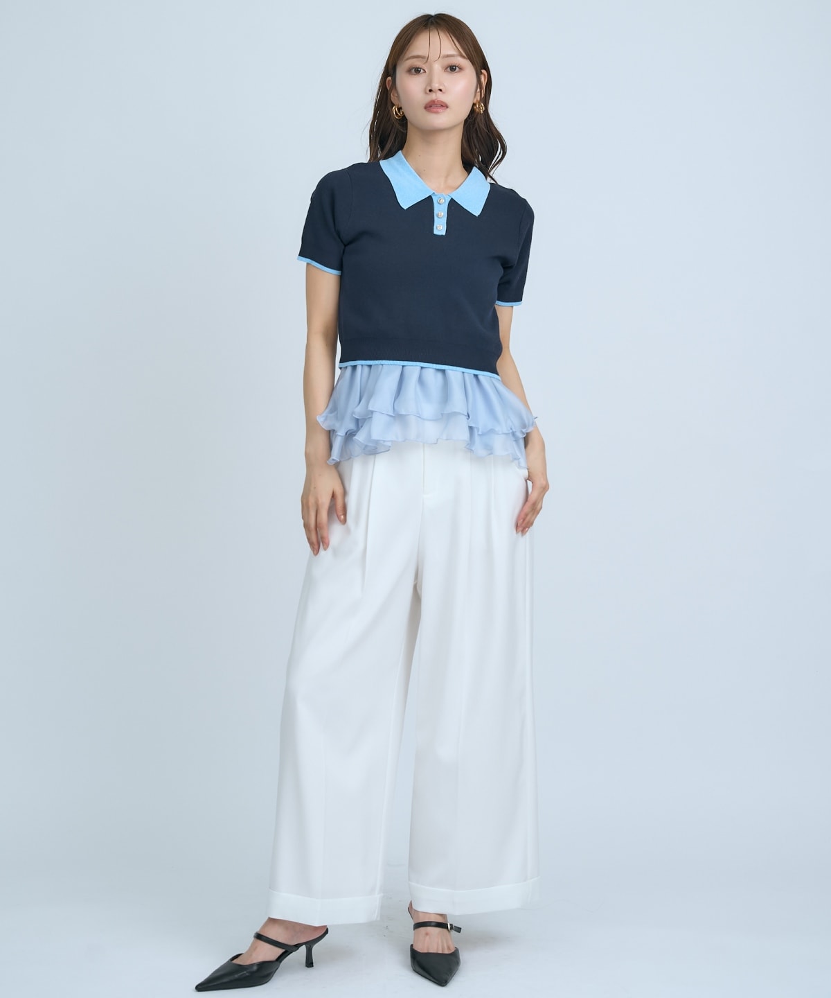 【先行予約受付中】ポロニットプルオーバー×ペプラムキャミソール