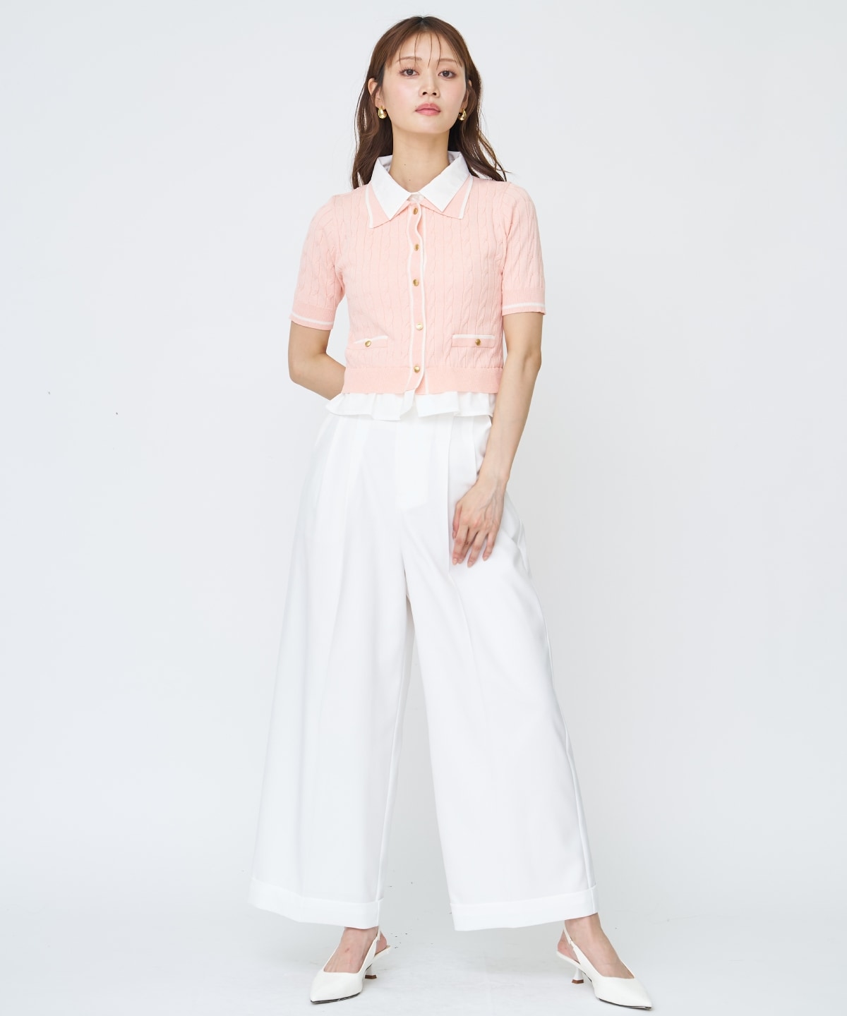 【先行予約受付中】配色シャツ襟ペプラムニットプルオーバー