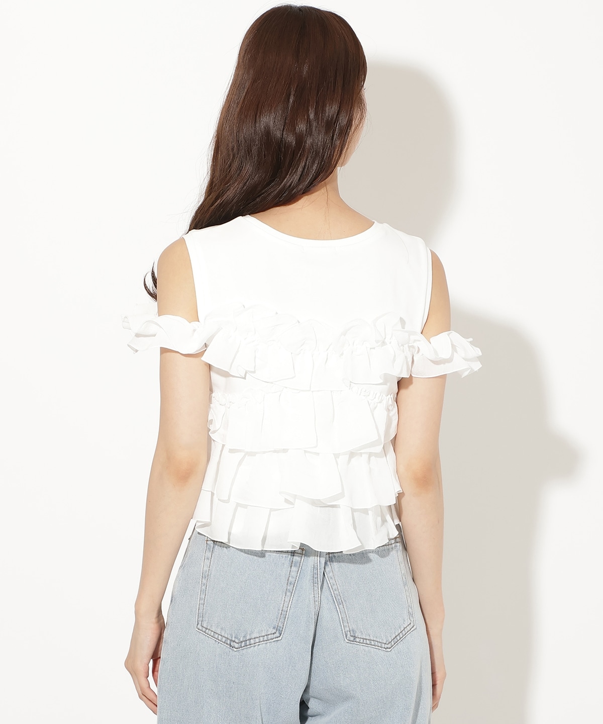 ティアードフリルコンビノースリーブTシャツ