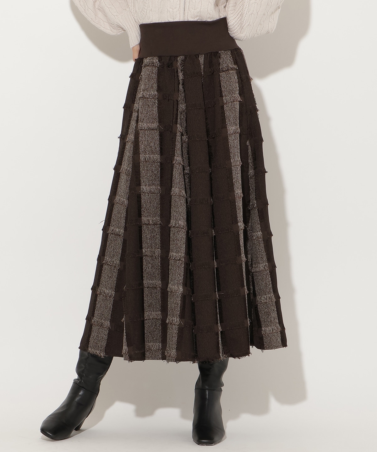 フリンジチェックジャガードロングスカート