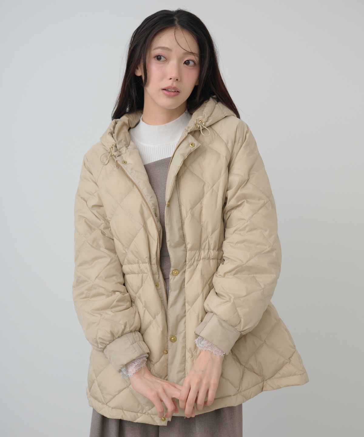 【TAION×AND COUTURE】ウエストドロストミドルダウンジャケット