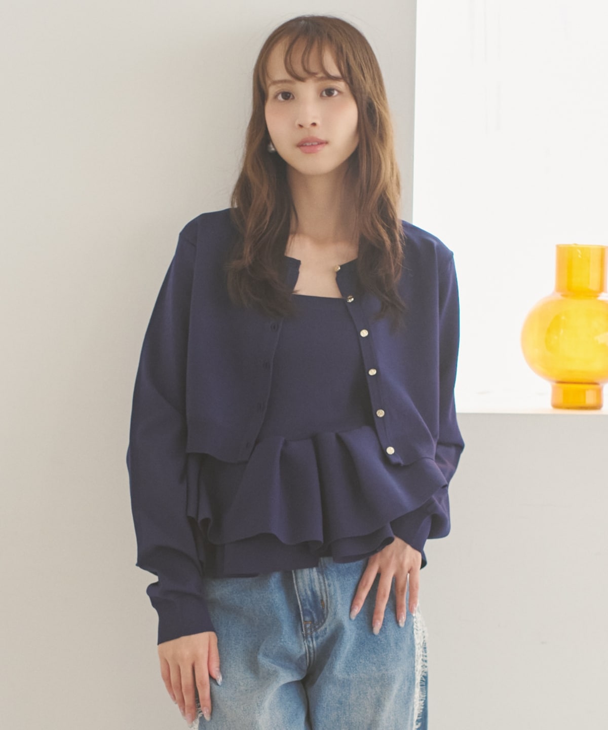 【9月17日(木)発売】ペプラムニットキャミ×ニットカーディガンセット