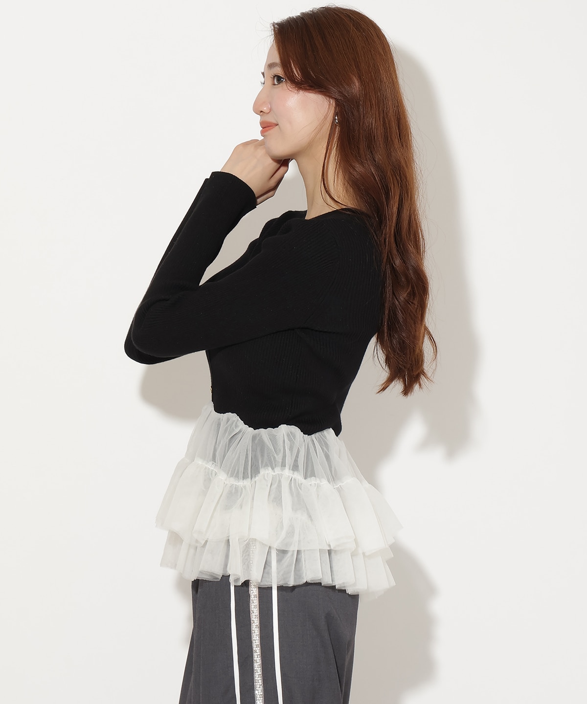 【先行予約受付中】裾チュールペプラムデザインプルオーバー