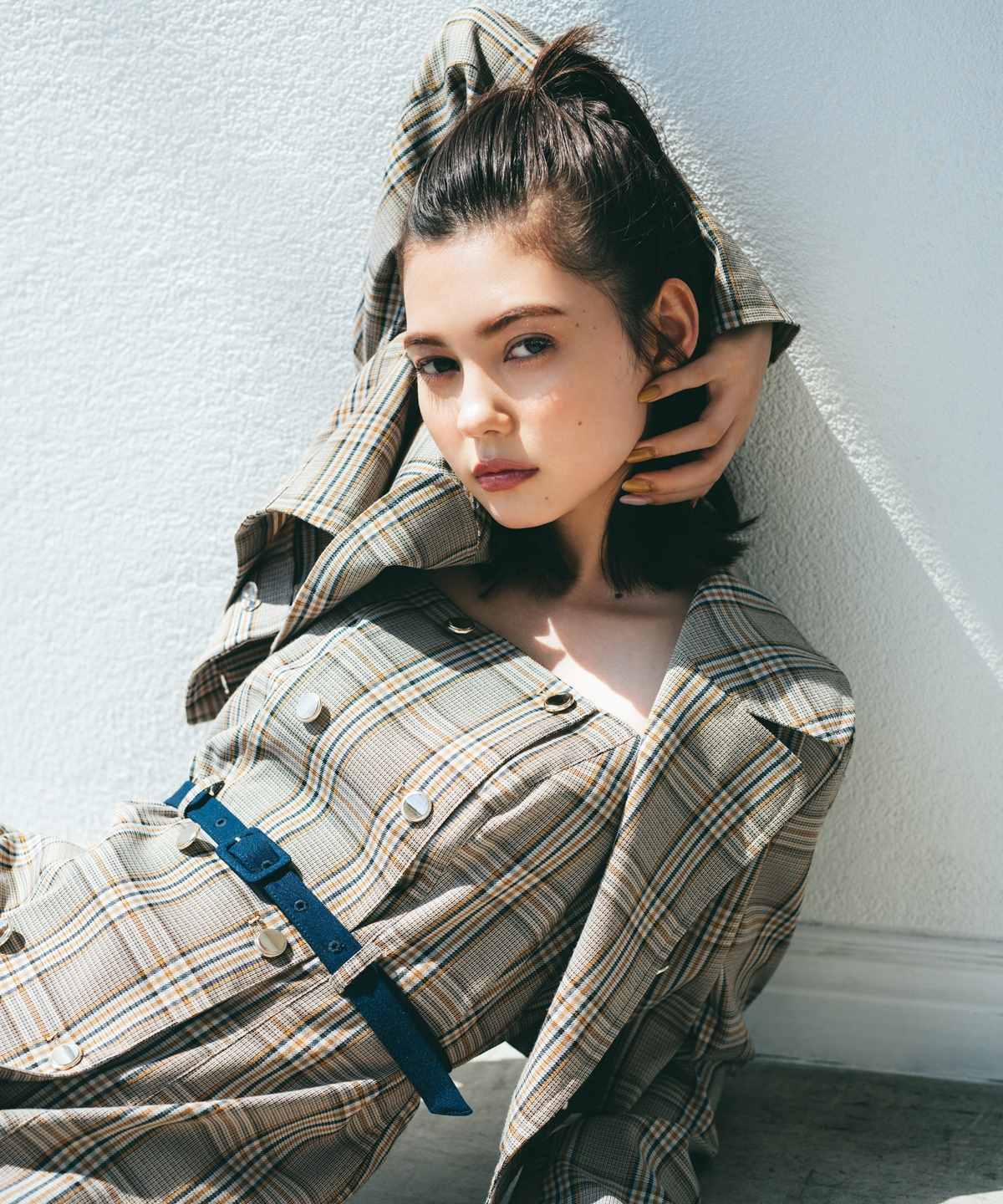 ショートジャケット タイトロングワンピースセット S ベージュ系チェック Redyazel 公式オンラインショップ バーンデストローズ