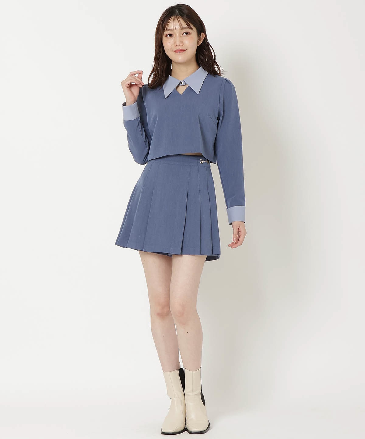 【セットアップ可能】配色襟トップス