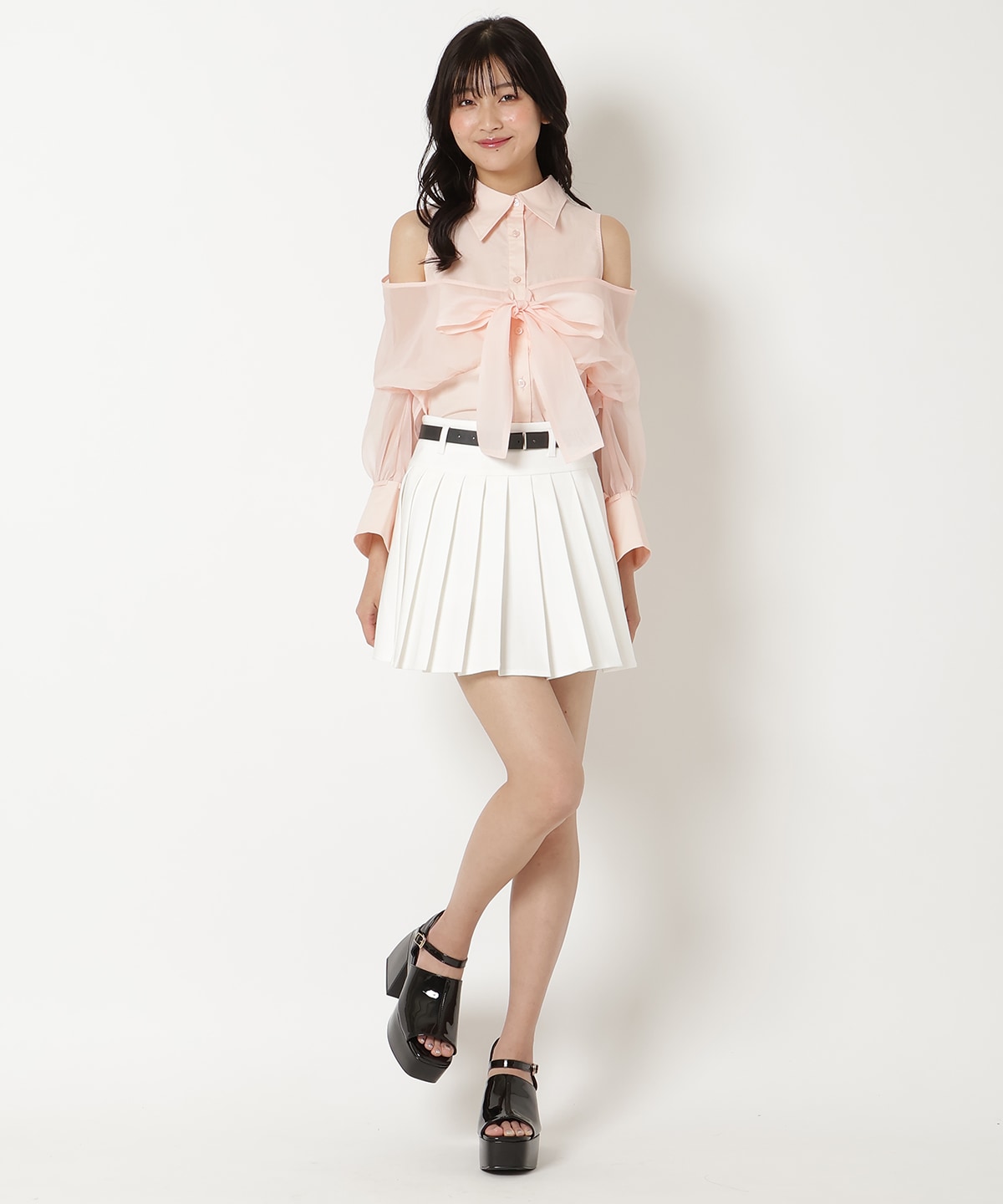 フロントリボンオフショルシャツ