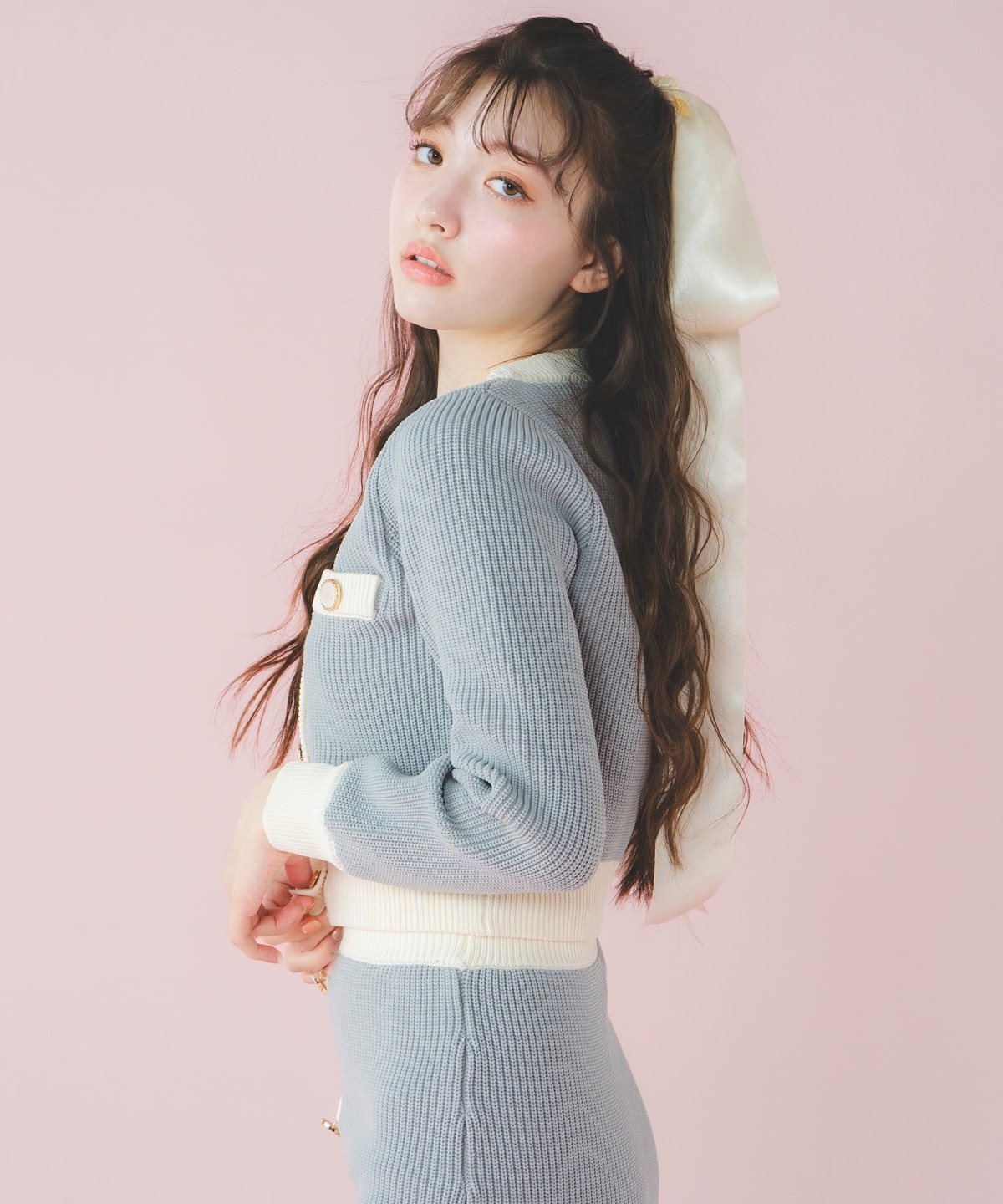 配色ニットミニスカート