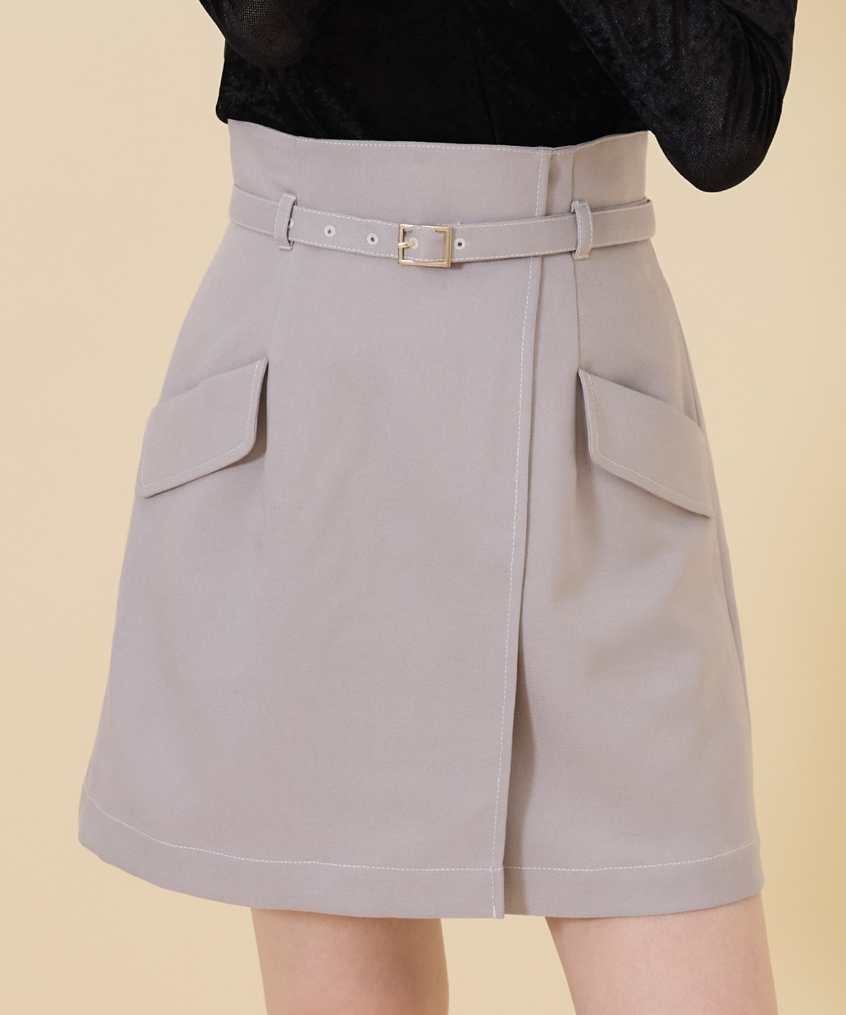 【セットアップ可能】ベルティッドウーリッシュミニスカート