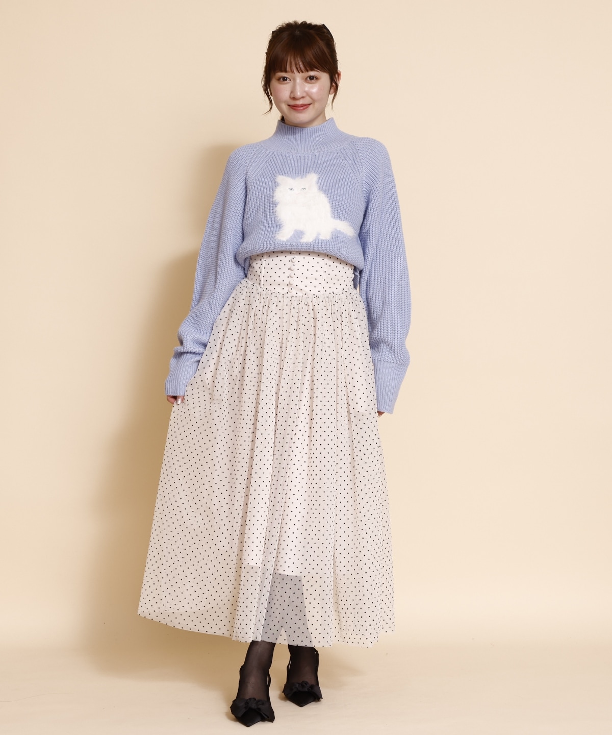 ドットチュールフレアスカート