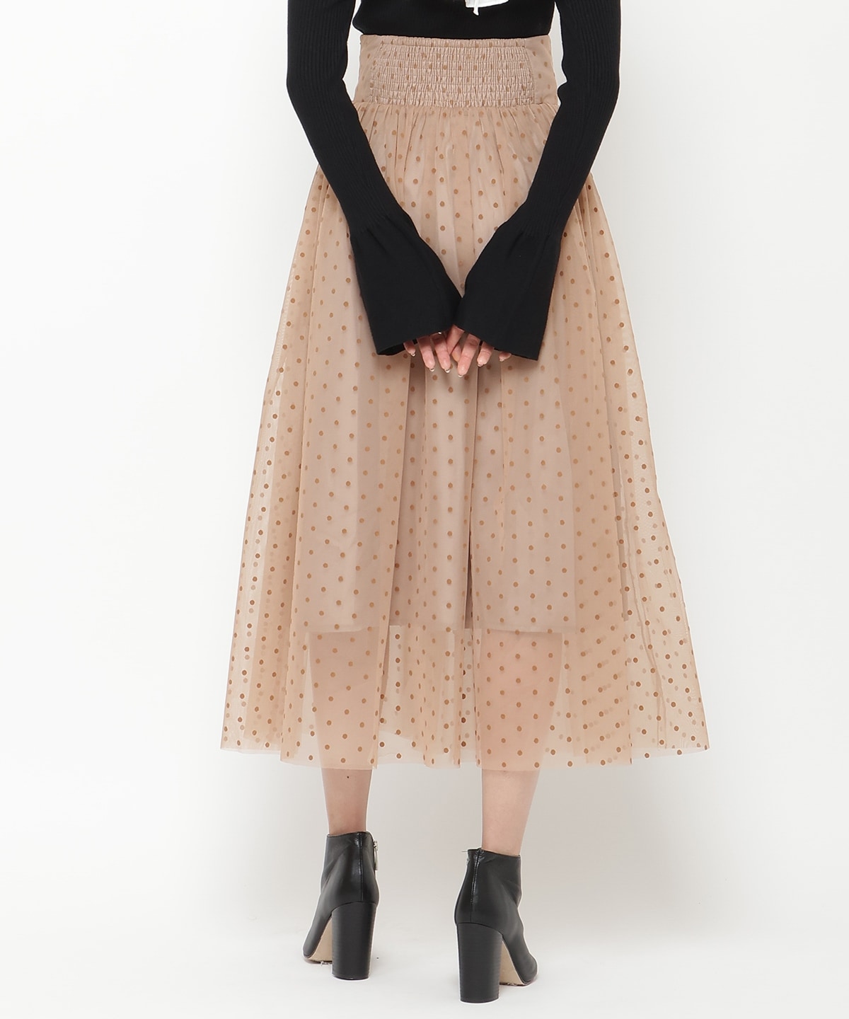 ドットチュールフレアスカート