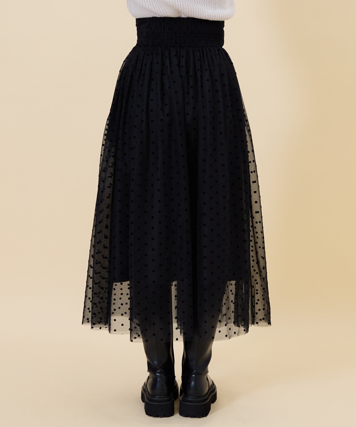 ドットチュールフレアスカート