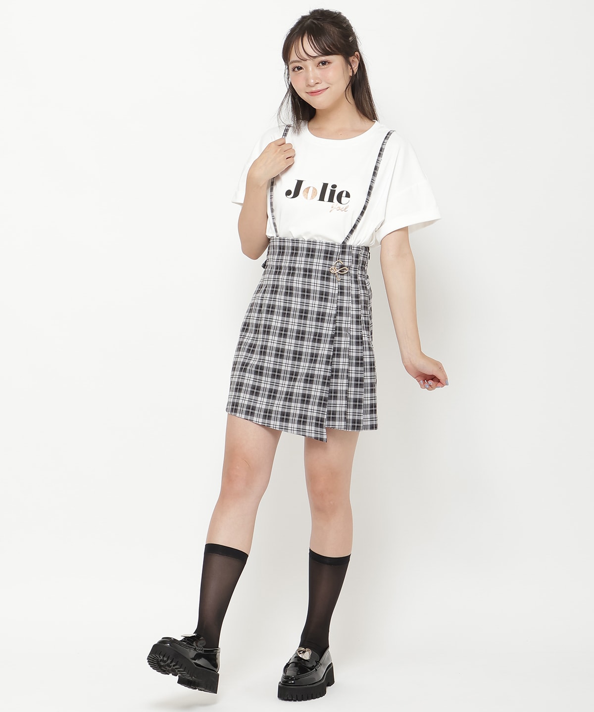 ブローチ付プリーツチェックスカショーパン