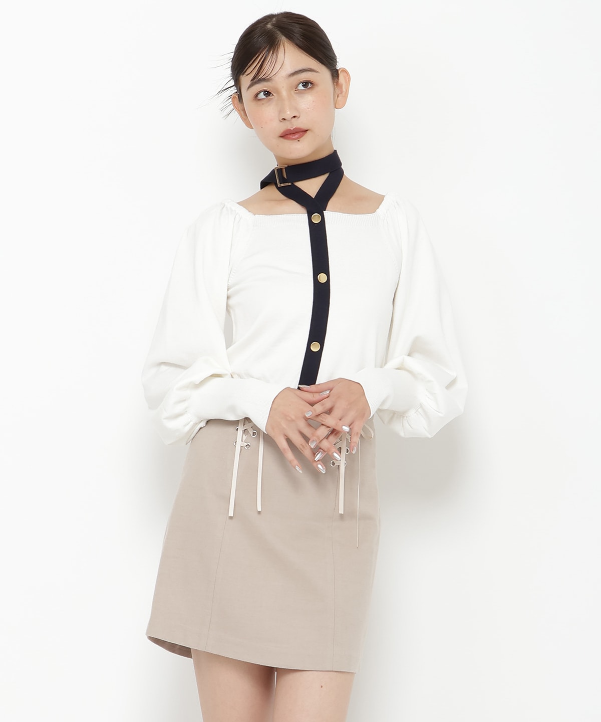 リボンレースアップミニスカート