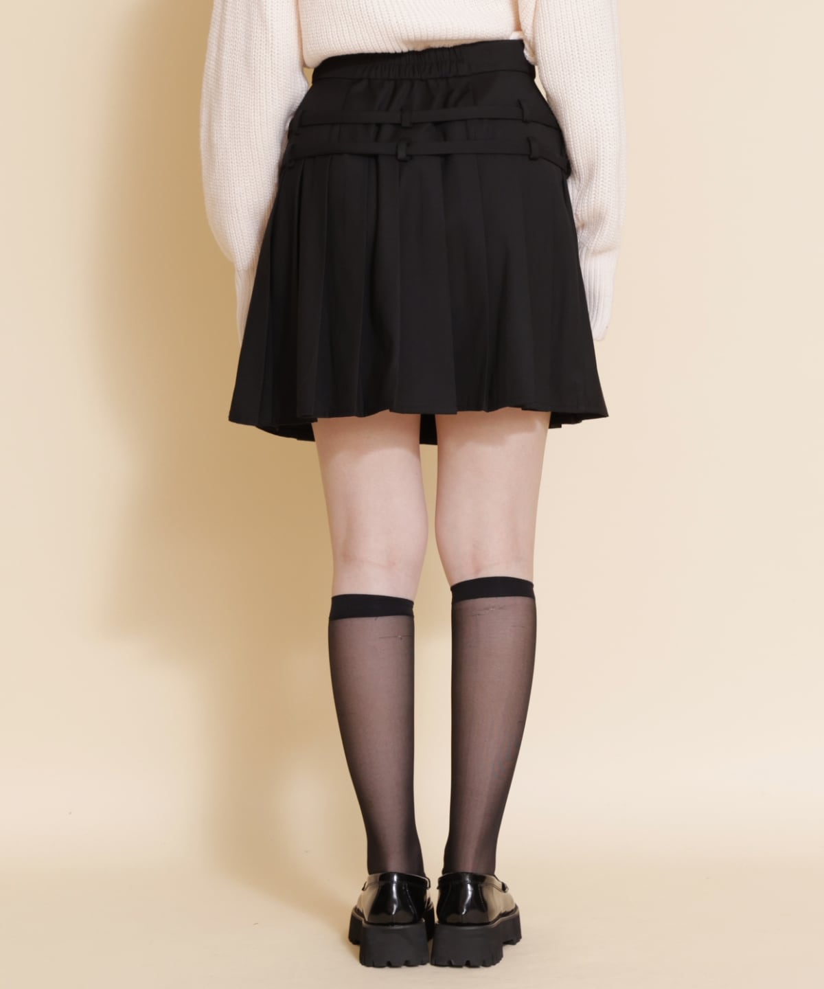 ダブルベルトプリーツミニスカート