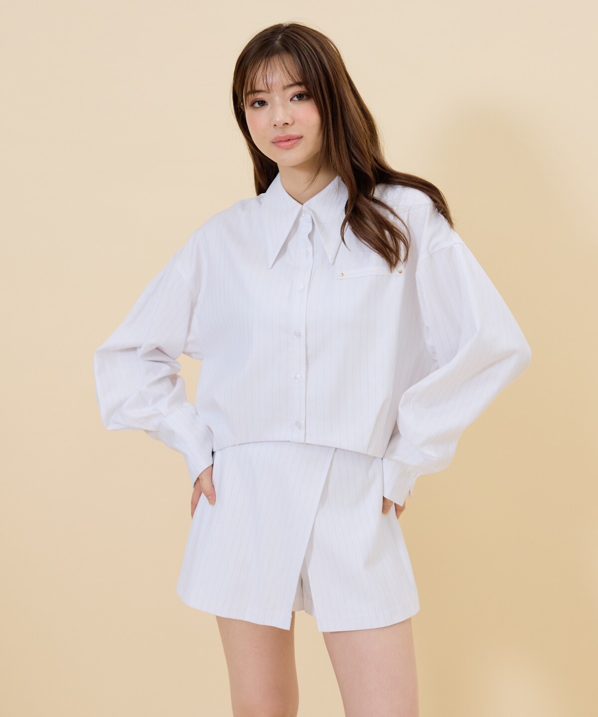 【セットアップ可能】ゴールドラメストライプラップショートパンツ