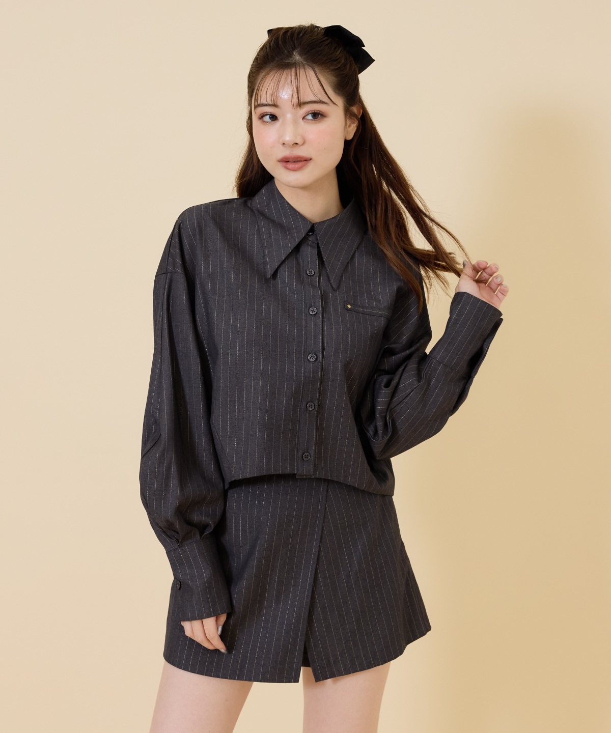 【セットアップ可能】ゴールドラメストライプラップショートパンツ