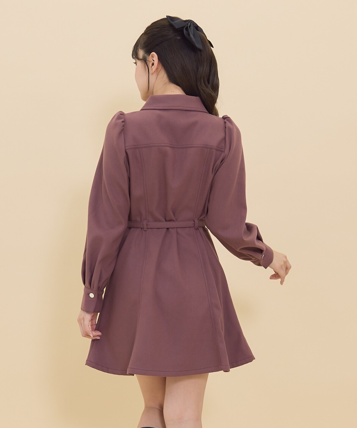 パフスリーブミニシャツワンピース