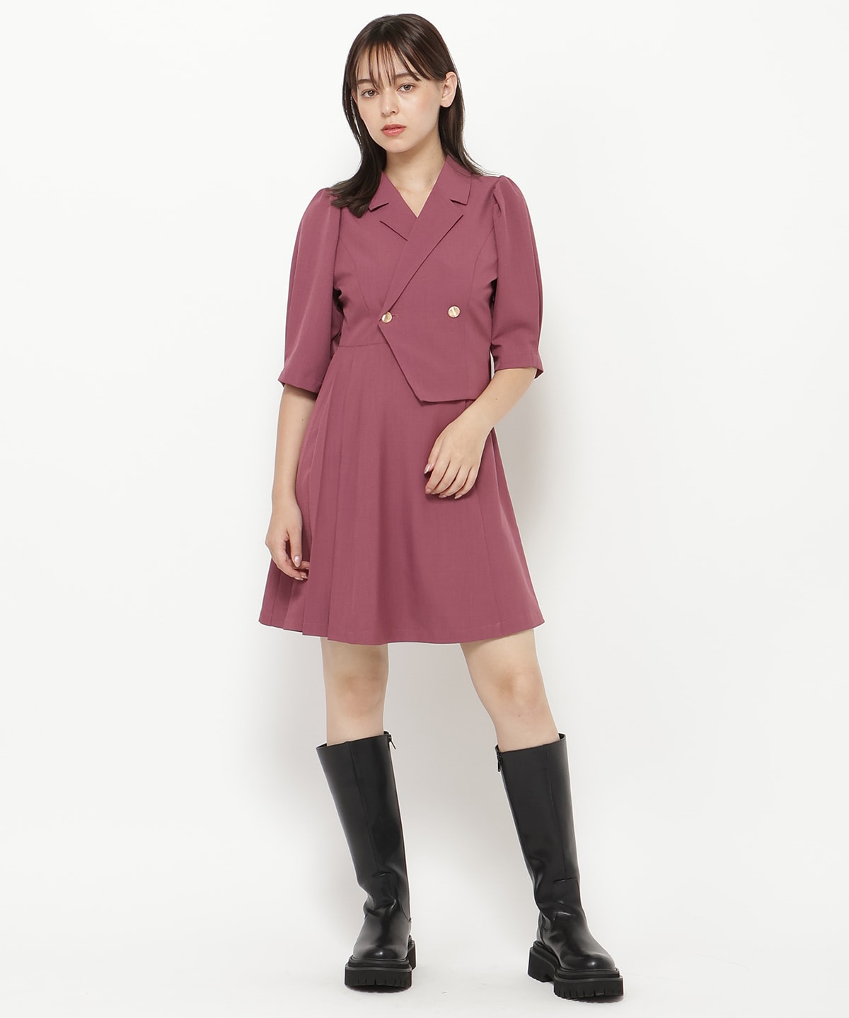 ジャケットレイヤードアシメミニワンピース