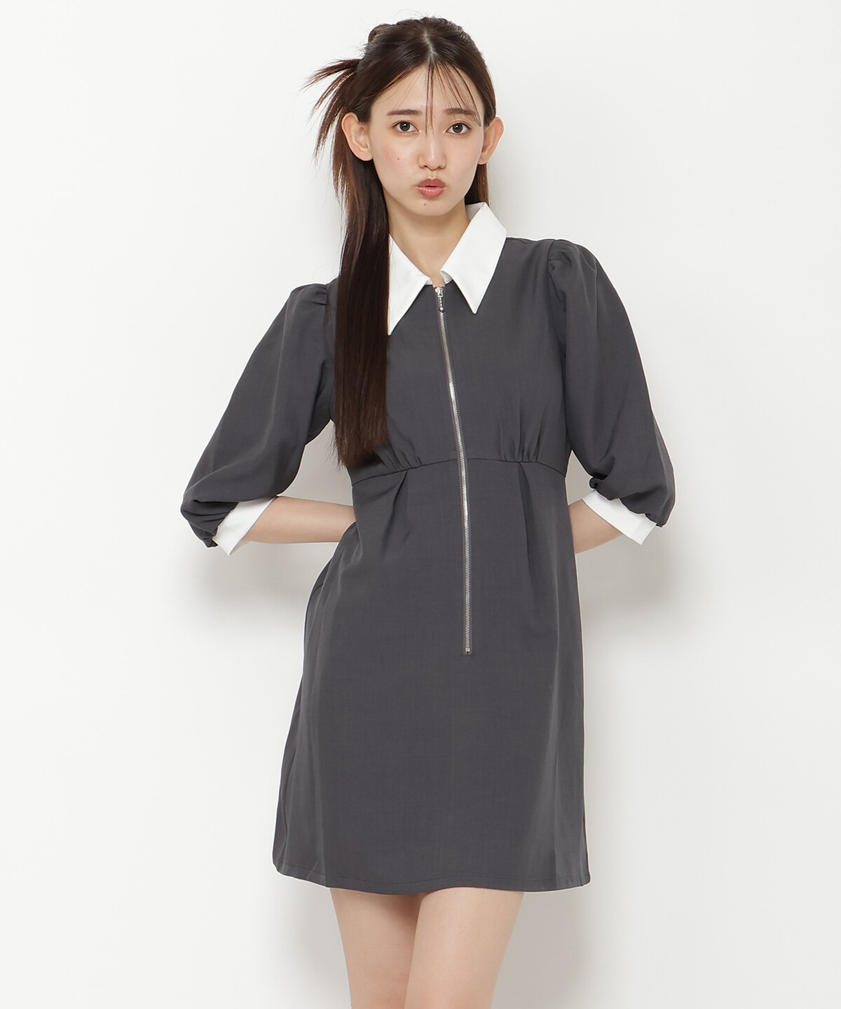 【オンラインショップ・ルミネ店限定】バイカラーフロントジップミニワンピース