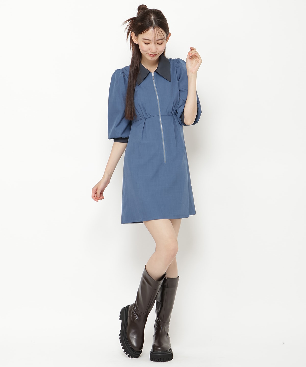 【オンラインショップ・ルミネ店限定】バイカラーフロントジップミニワンピース