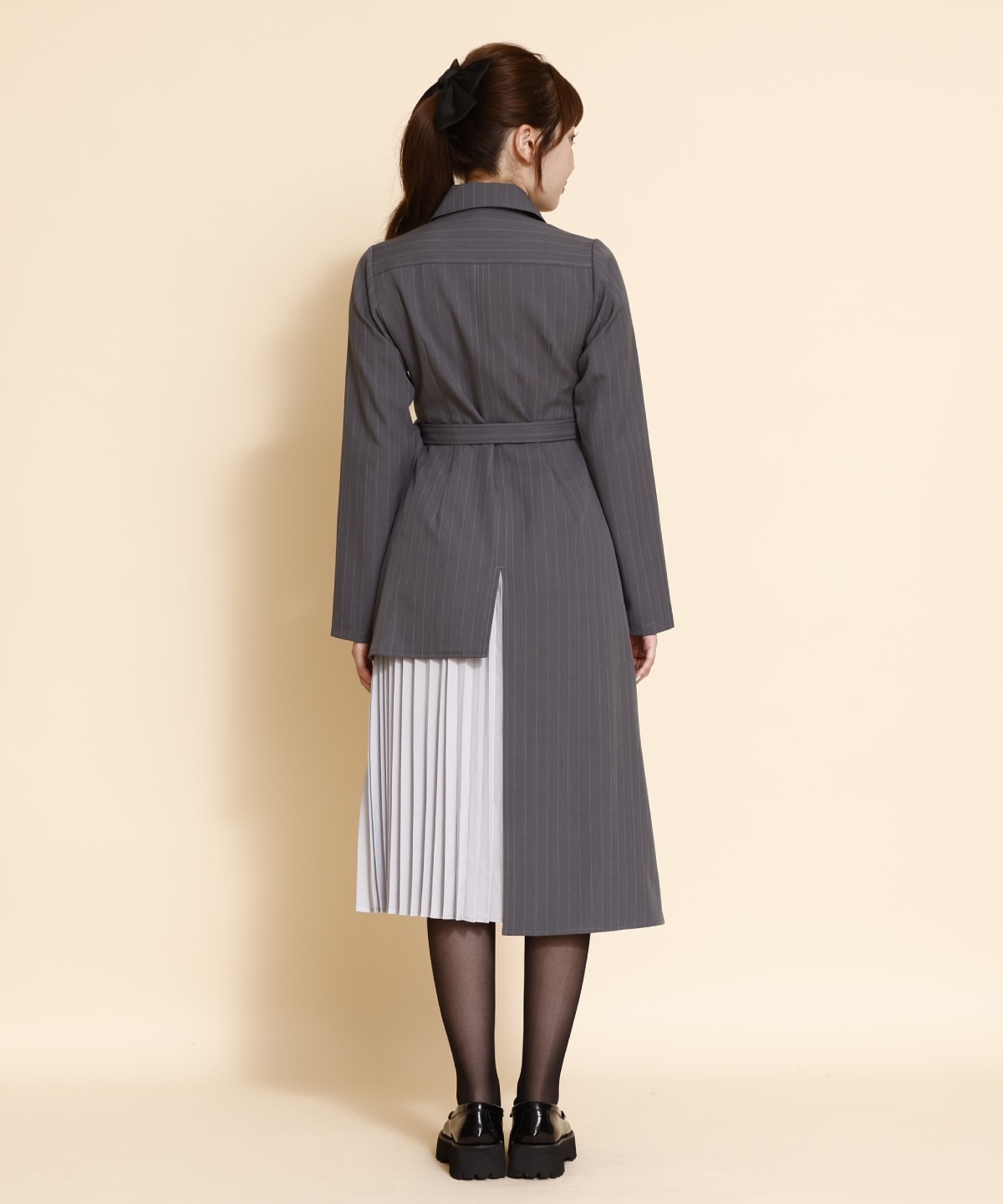 サイドプリーツストライプワンピース