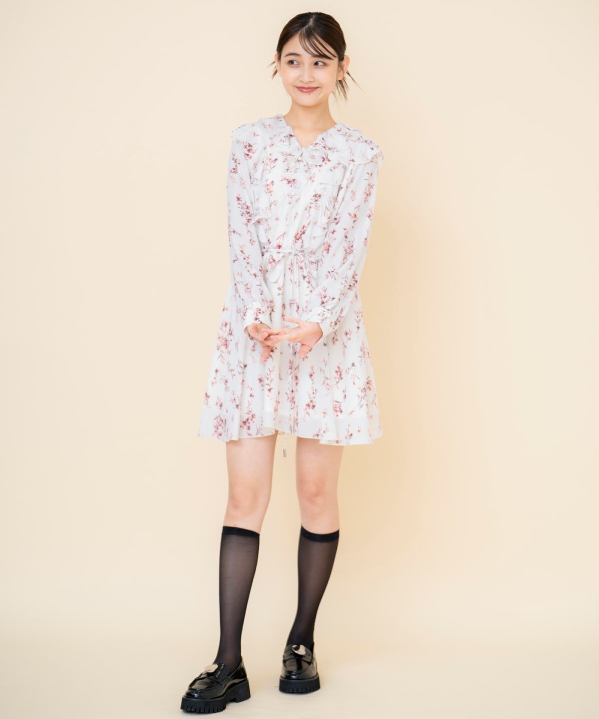 フローラルプリントシフォンミニワンピース