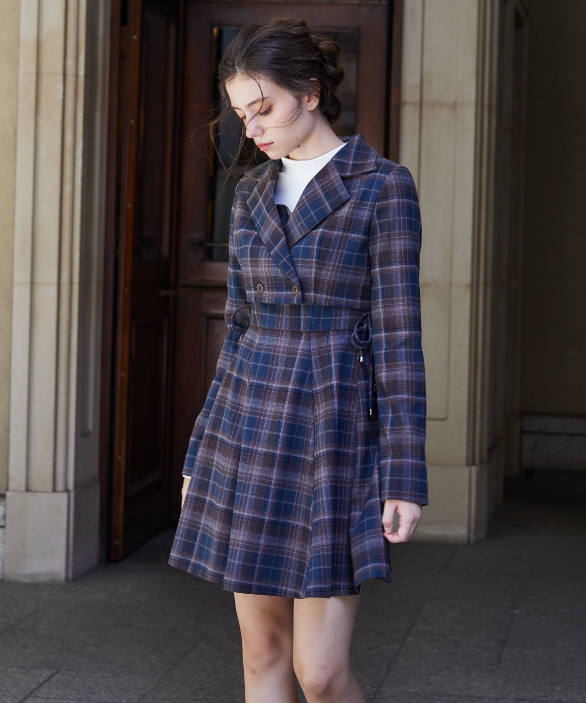 【セットアップ可能】チェックショートダブルジャケット