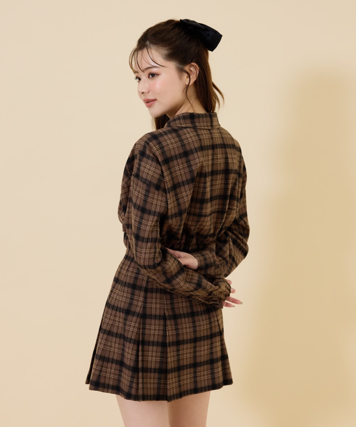 【セットアップ可能】フロントジップチェックショートブルゾン