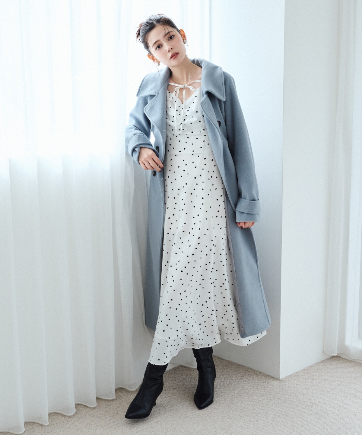 ウールライクダブルロングコート