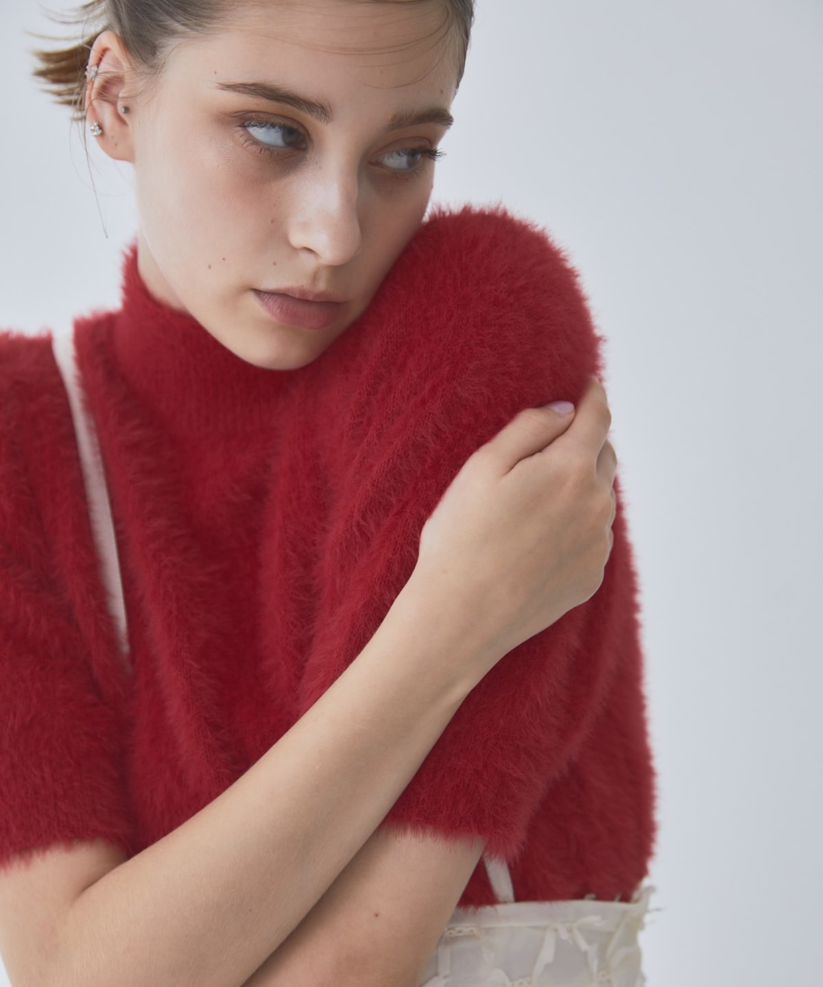 フェザーライク半袖ニットプルオーバー