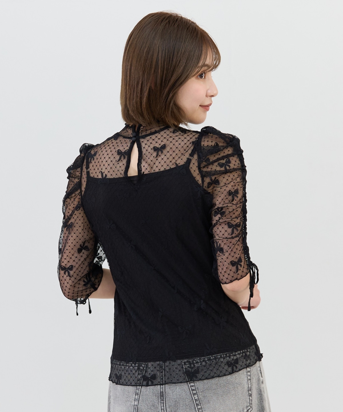 ミニリボン柄シアートップス