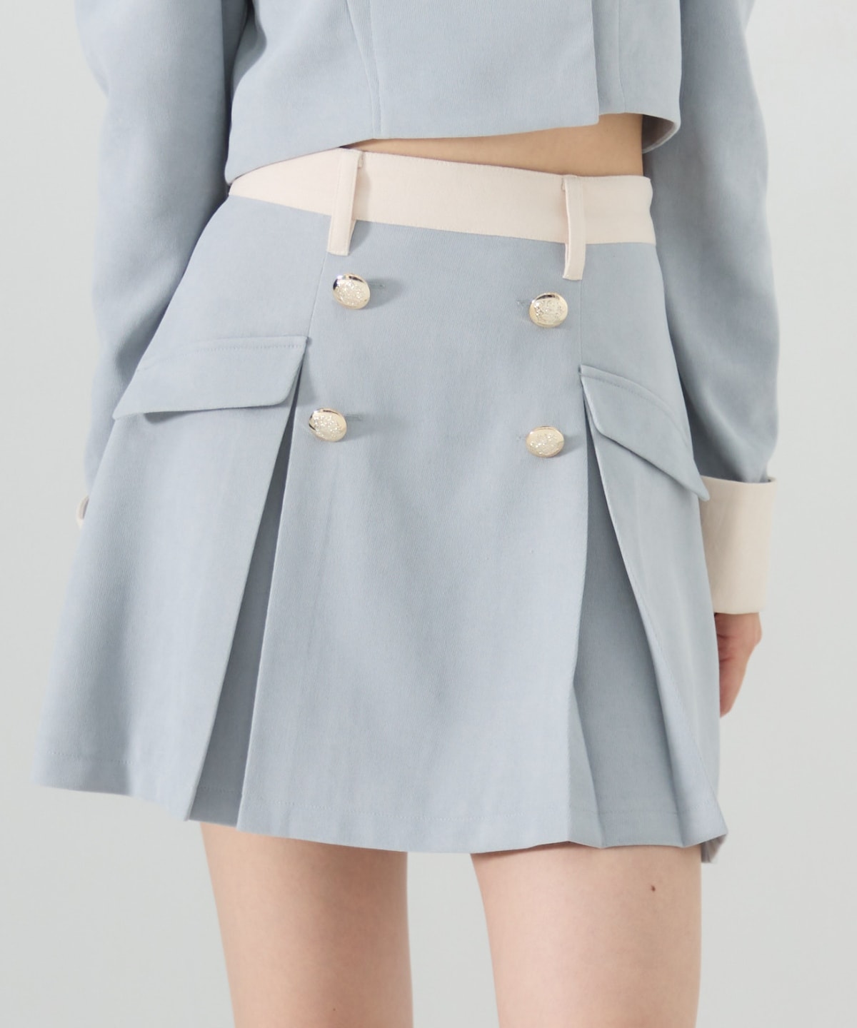 【セットアップ可能】ダブルボタンバイカラーミニスカート