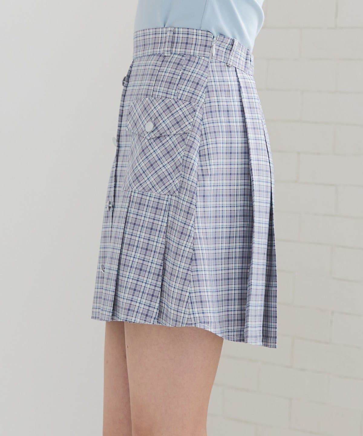 フロントボタンチェックミニスカート