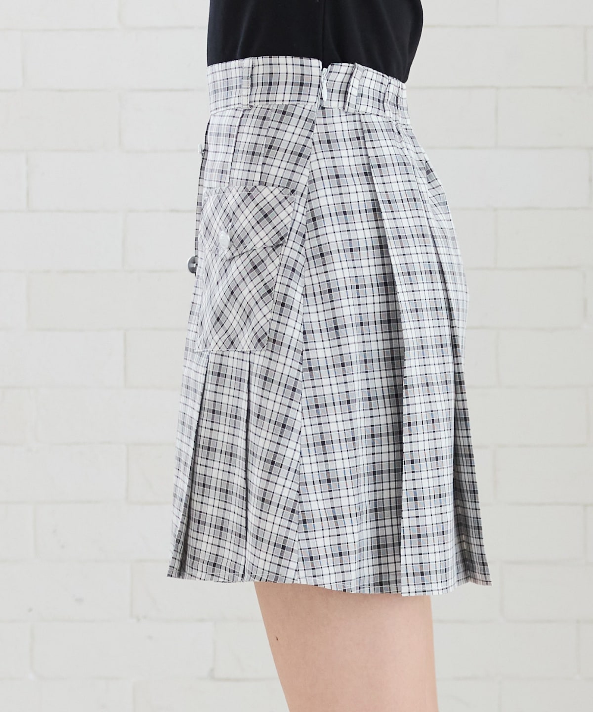 フロントボタンチェックミニスカート