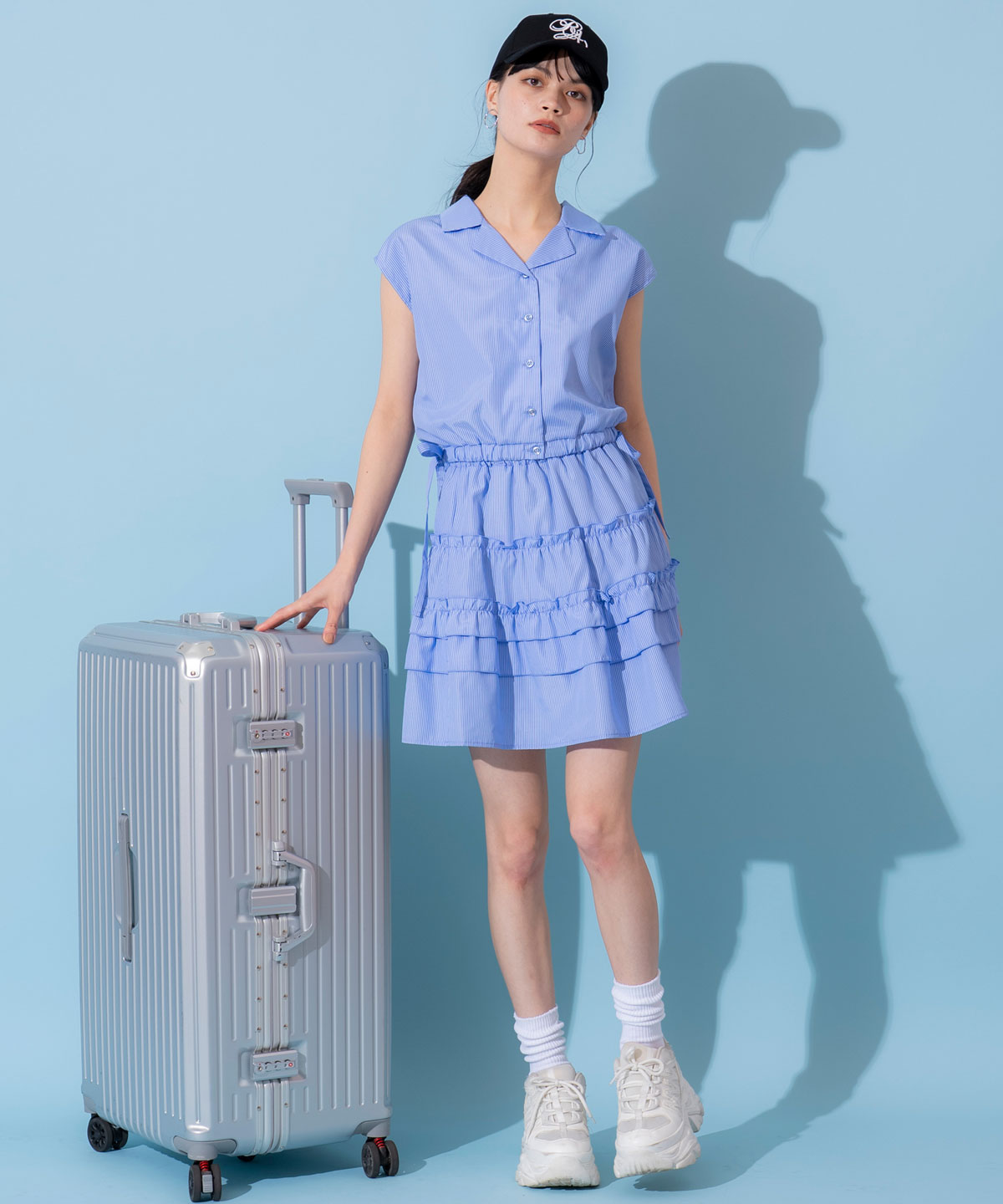 ストライプブラウス×ティアードスカートセットアップ