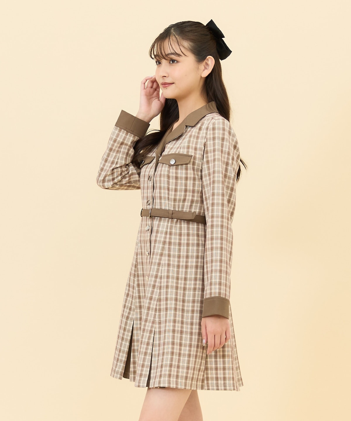 チェックバイカラーミニシャツワンピース