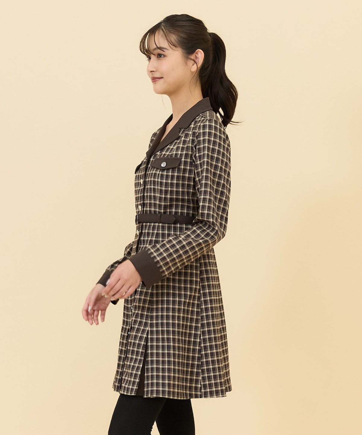 チェックバイカラーミニシャツワンピース