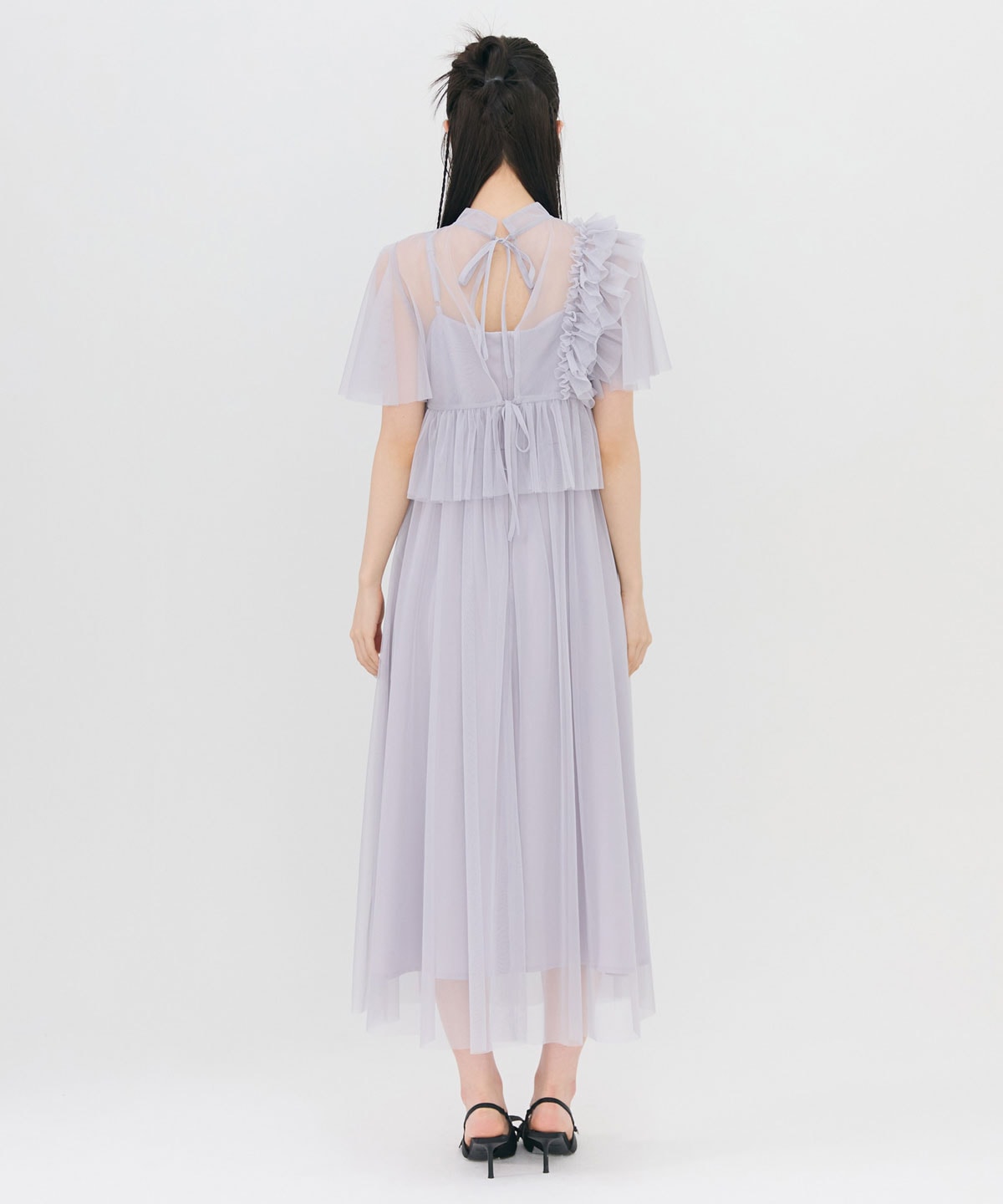 チュールフリルブラウス×キャミワンピースドレス