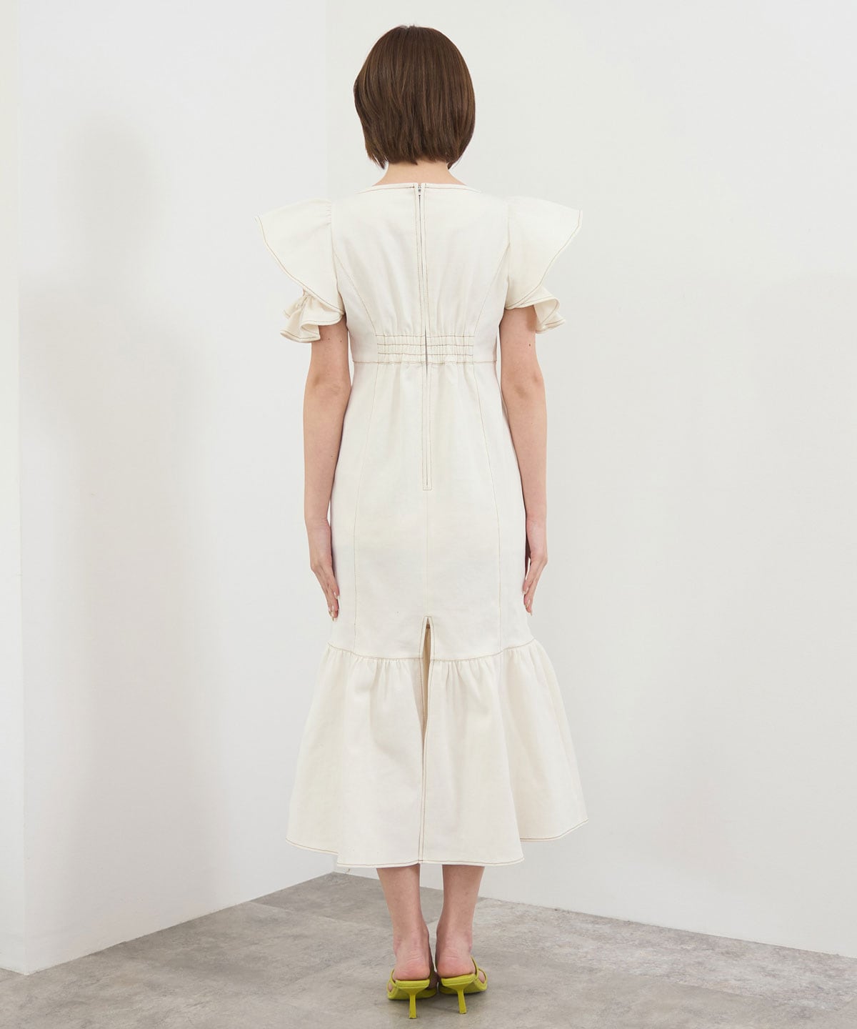 フリルスリーブデニムワンピース