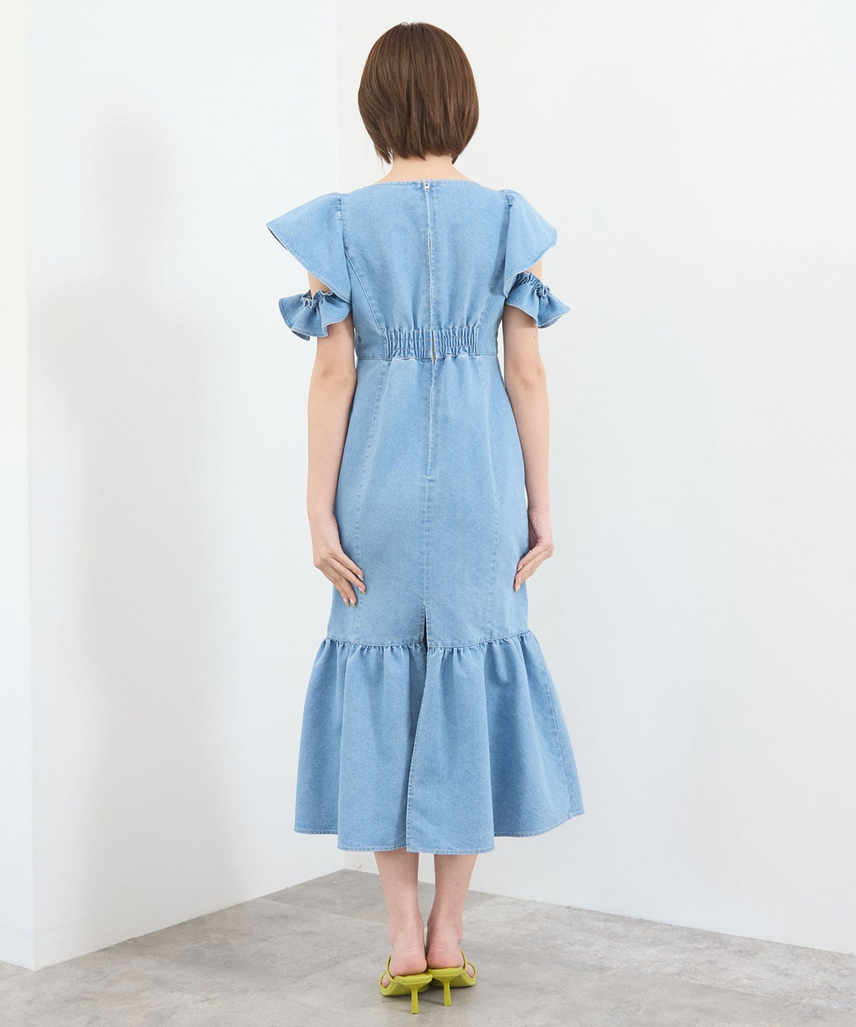 フリルスリーブデニムワンピース