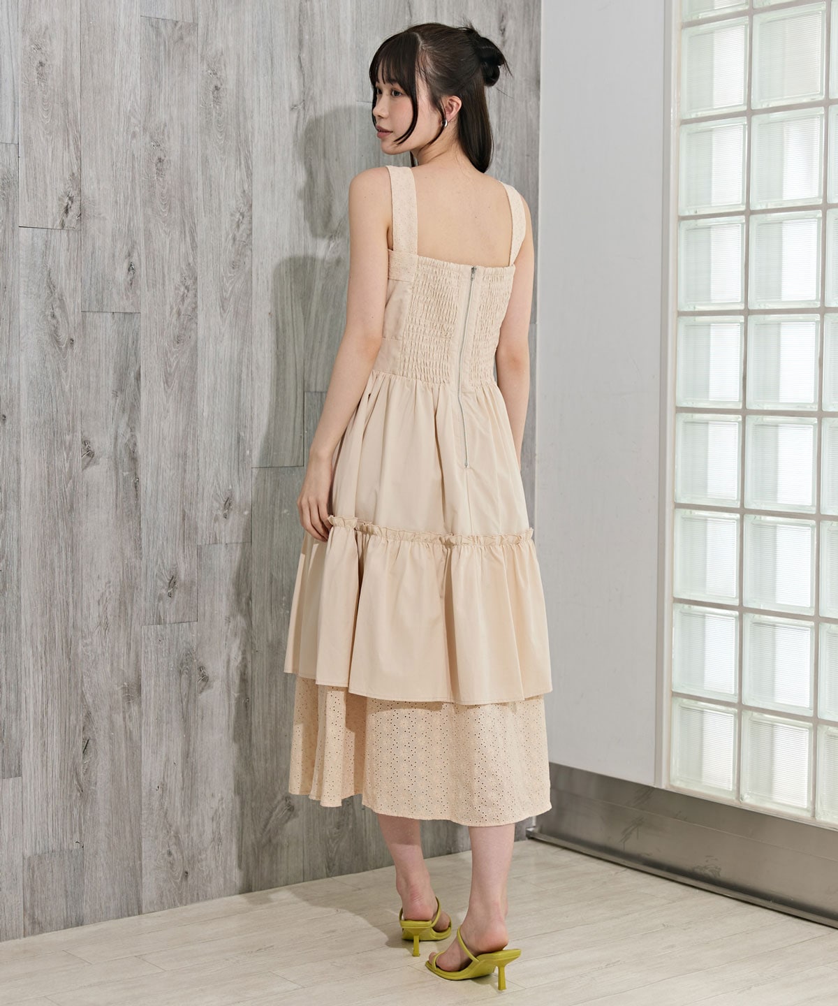 コットンレースティアードワンピース