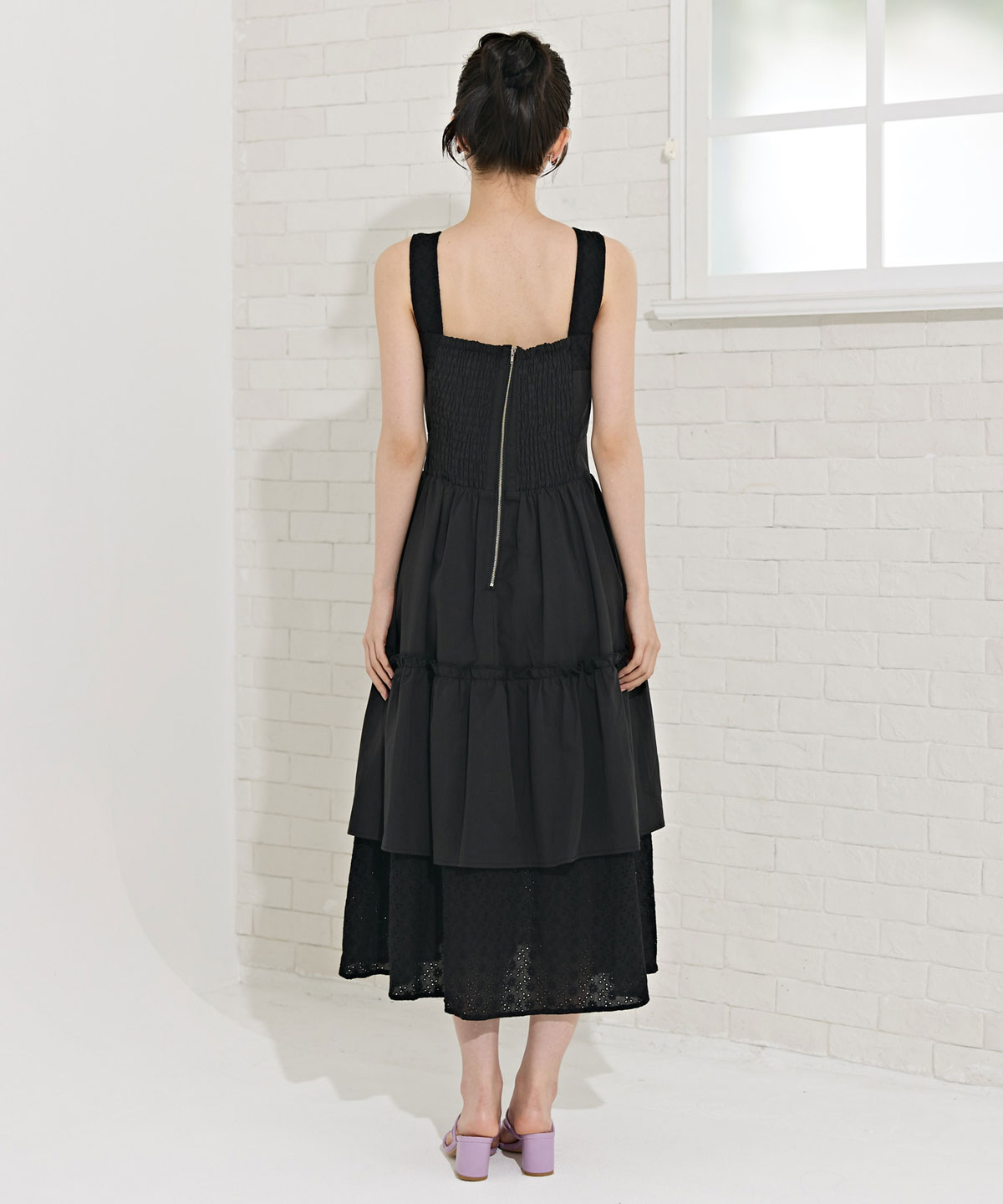 コットンレースティアードワンピース