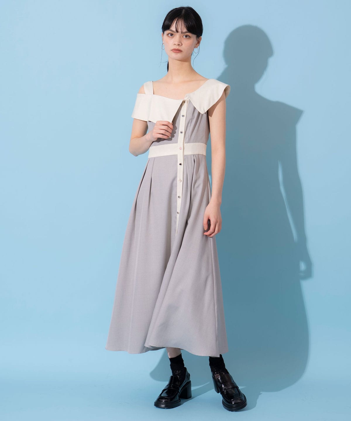 バイカラーアシメショルダーワンピース