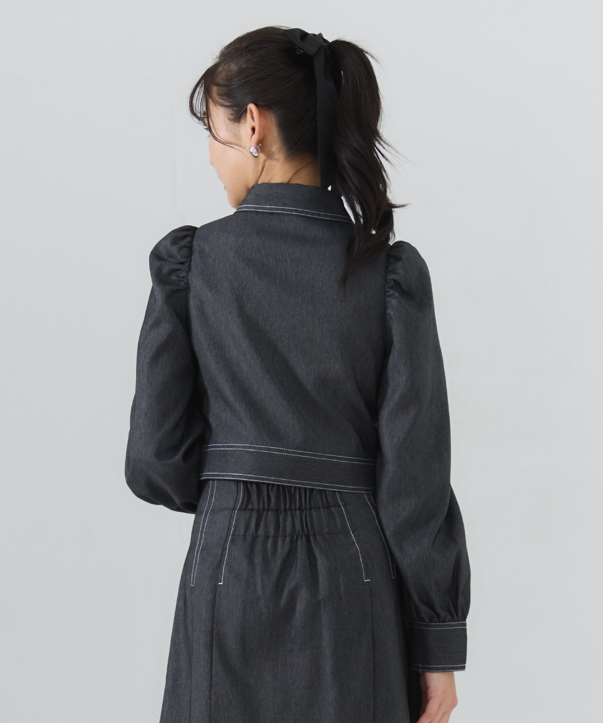 【セットアップ可能】デニムライクレースアップショートジャケット