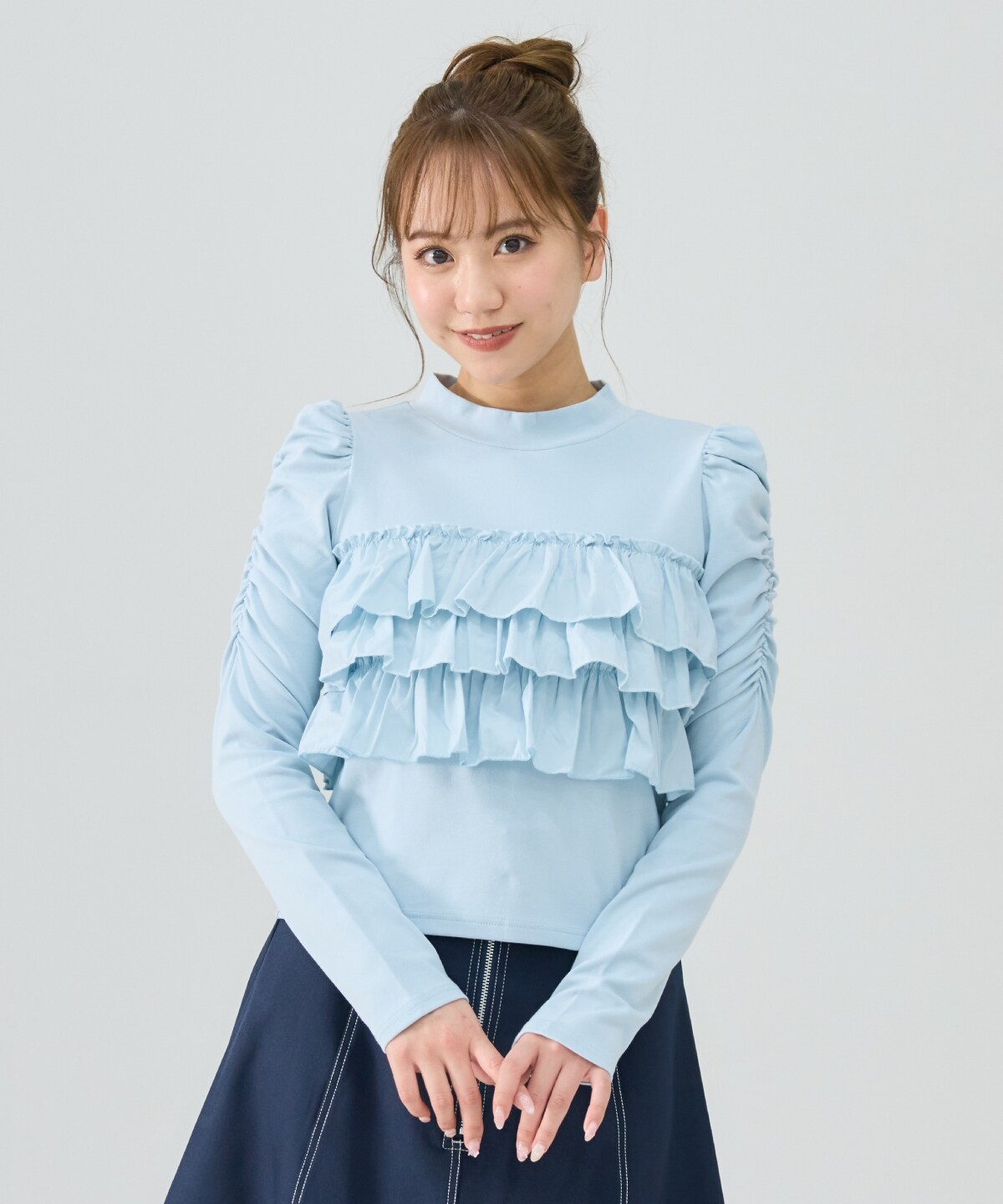 異素材フリルトップス