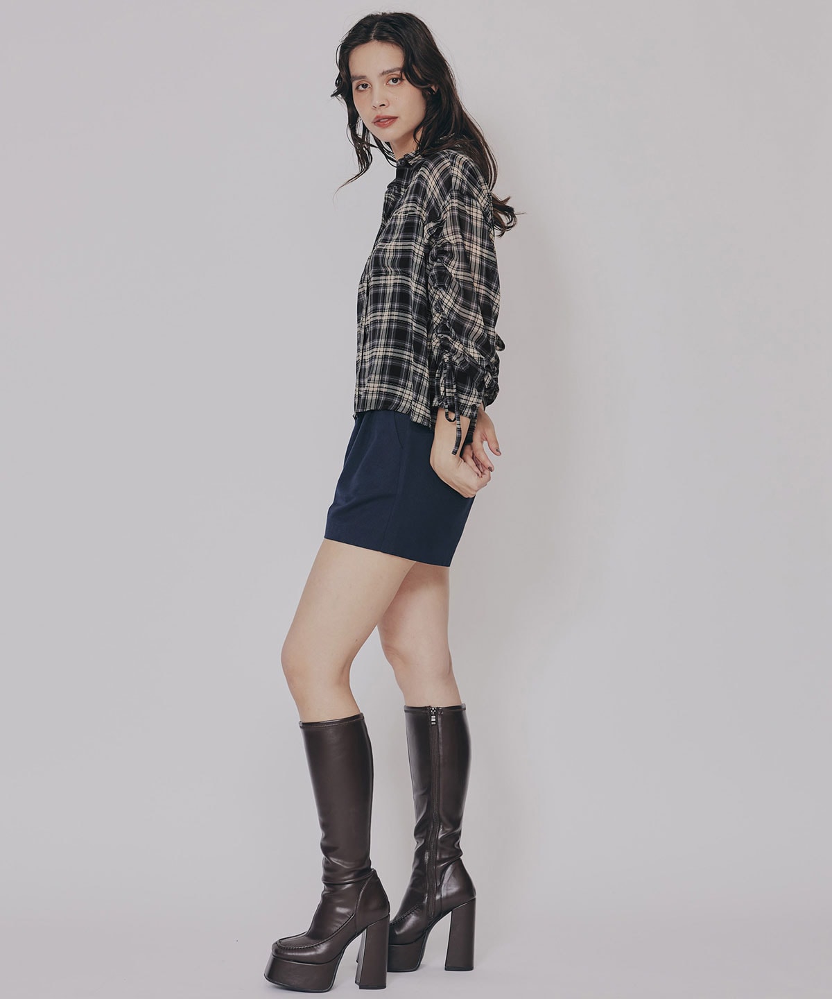 シアーチェックドロストスリーブシャツ
