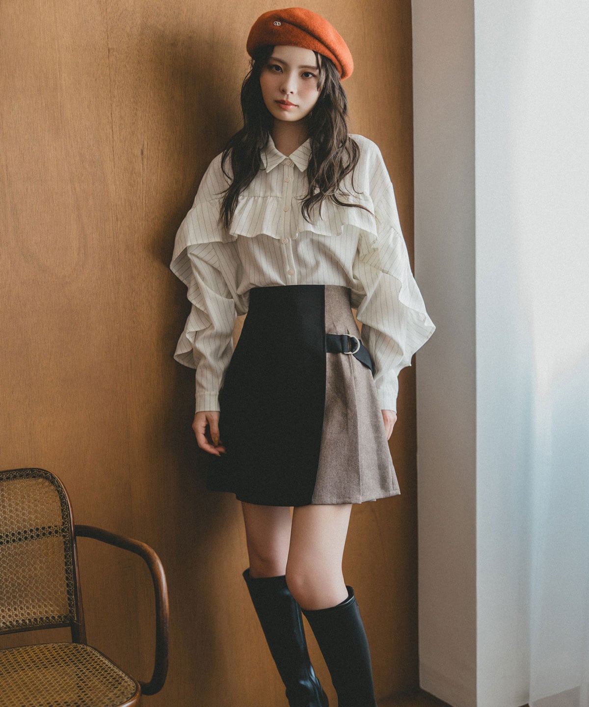 フリルラインストライプブラウス