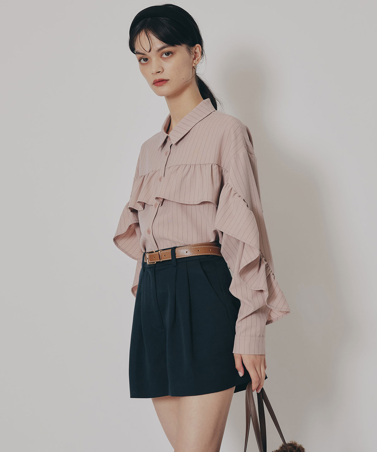 フリルラインストライプブラウス