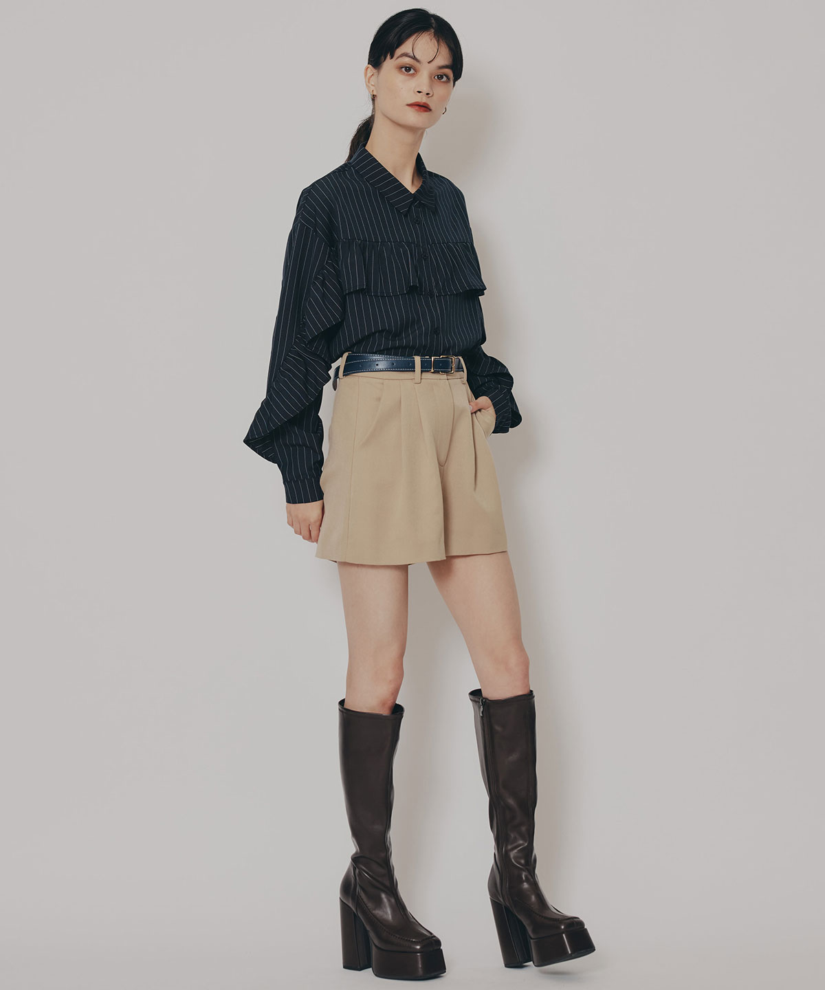 フリルラインストライプブラウス